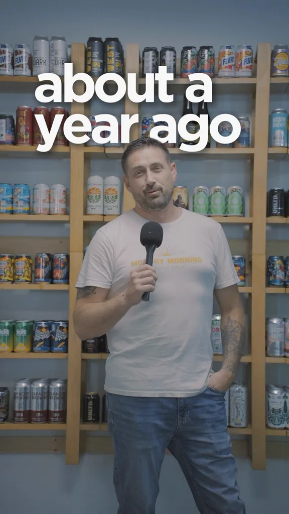 Zane Curtis speaking to camera inside the Monday Morning bottle shop