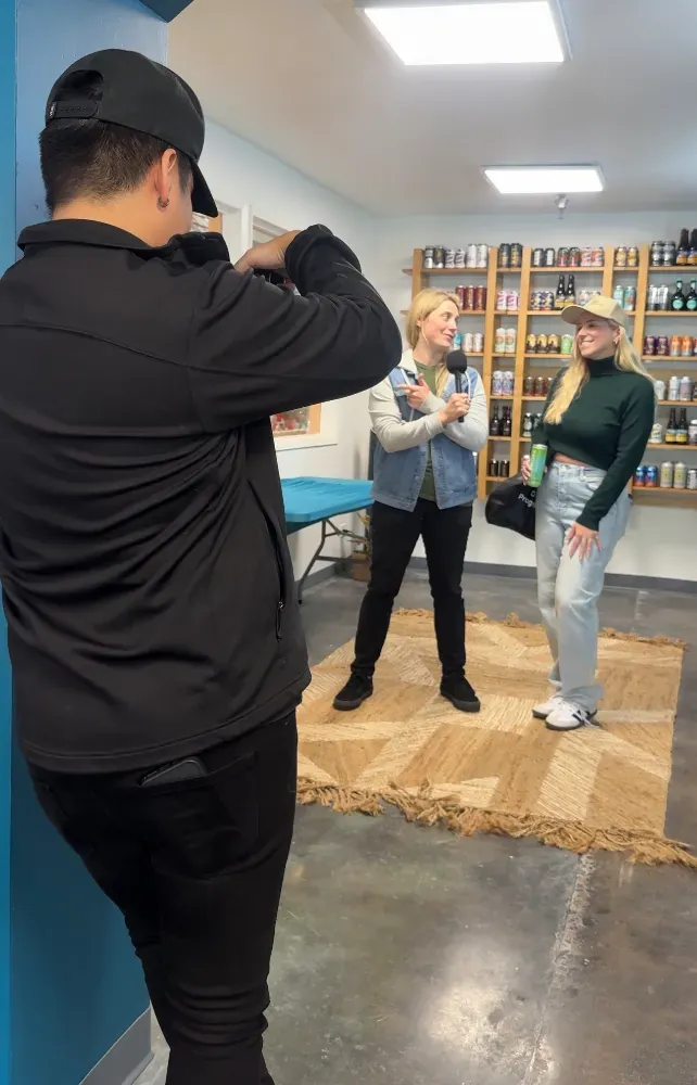 Our crew filming two women inside a San Diego bottle shop